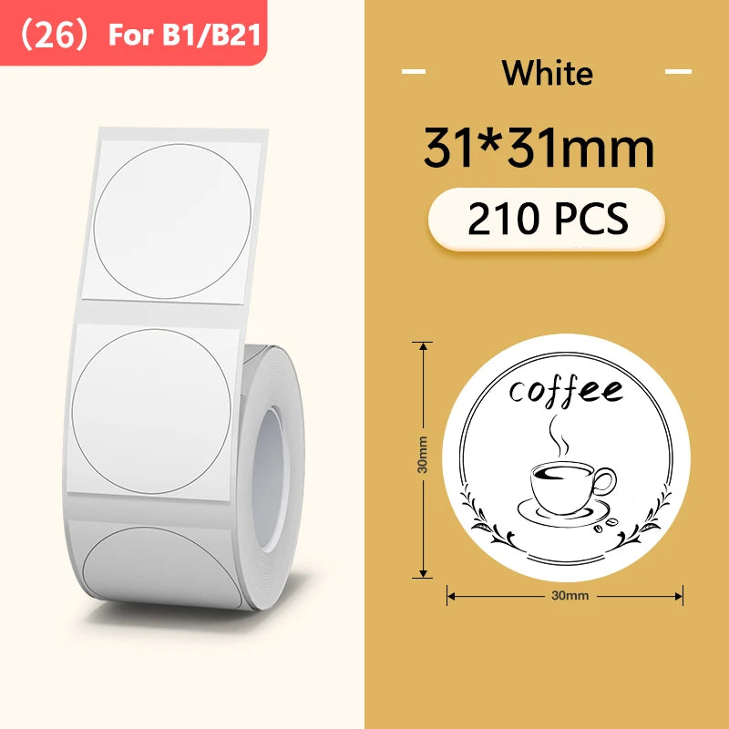 Niimbot Round White Color Label Sticker Paper Rolls for Adhesive Mini Mobile Label Maker B1 B21 Printer Different Size Papers