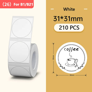 Niimbot Round White Color Label Sticker Paper Rolls for Adhesive Mini Mobile Label Maker B1 B21 Printer Different Size Papers