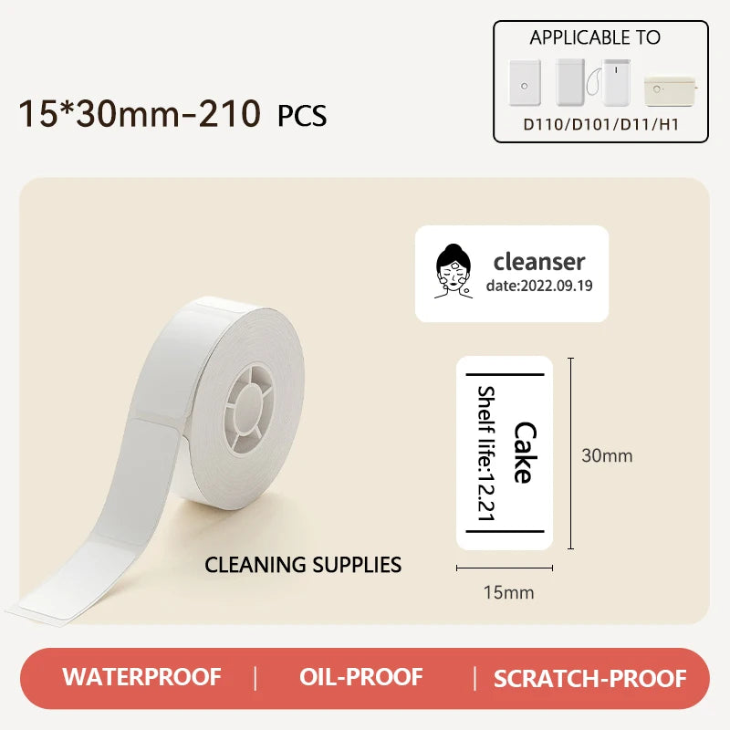 Niimbot Thermal Label White Color Paper 12-15mm Thermal Sticker Paper Roll Waterproof for official D11 D110 D11H D101 Printer