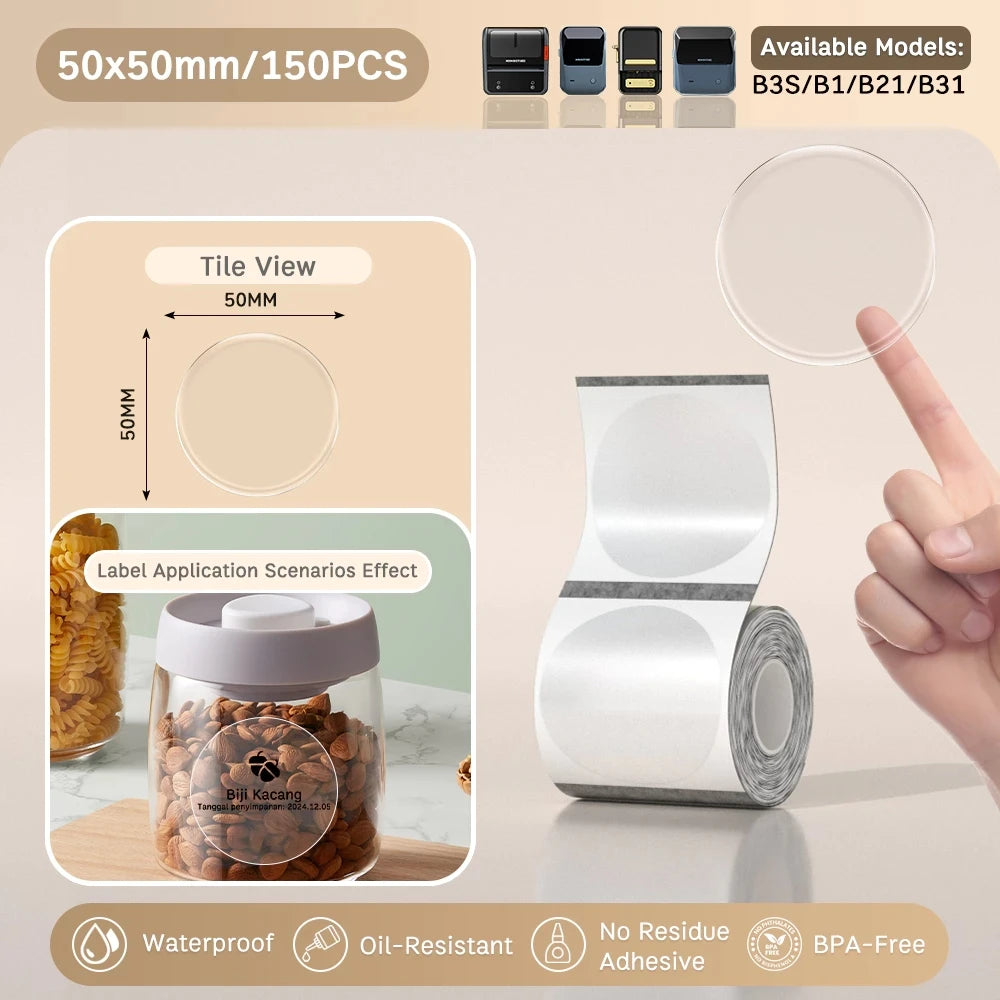 NIIMBOT B21/B203/B3S Colored Label Machine Printing Paper Self Adhesive Label Waterproof Oil Resistant Tear Resistant Label