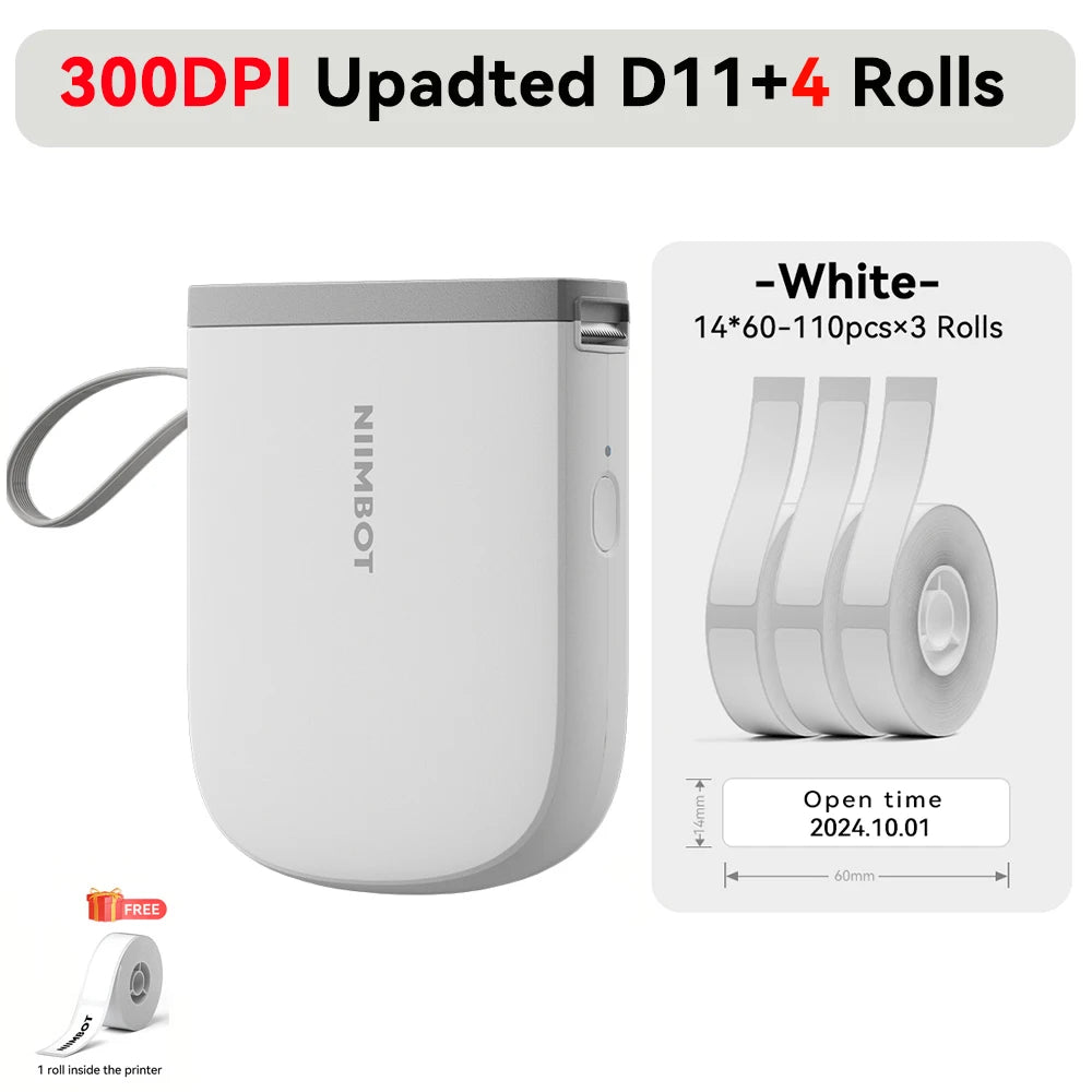 Niimbot Upgraded D11 Mini Thermal Printer 300 DPI Wireless Self-Adhesive Label Maker Inkless Pocket Barcode Name Tag  Labeller