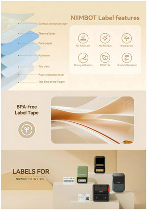 NIIMBOT B21/B203/B3S Colored Label Machine Printing Paper Self Adhesive Label Waterproof Oil Resistant Tear Resistant Label