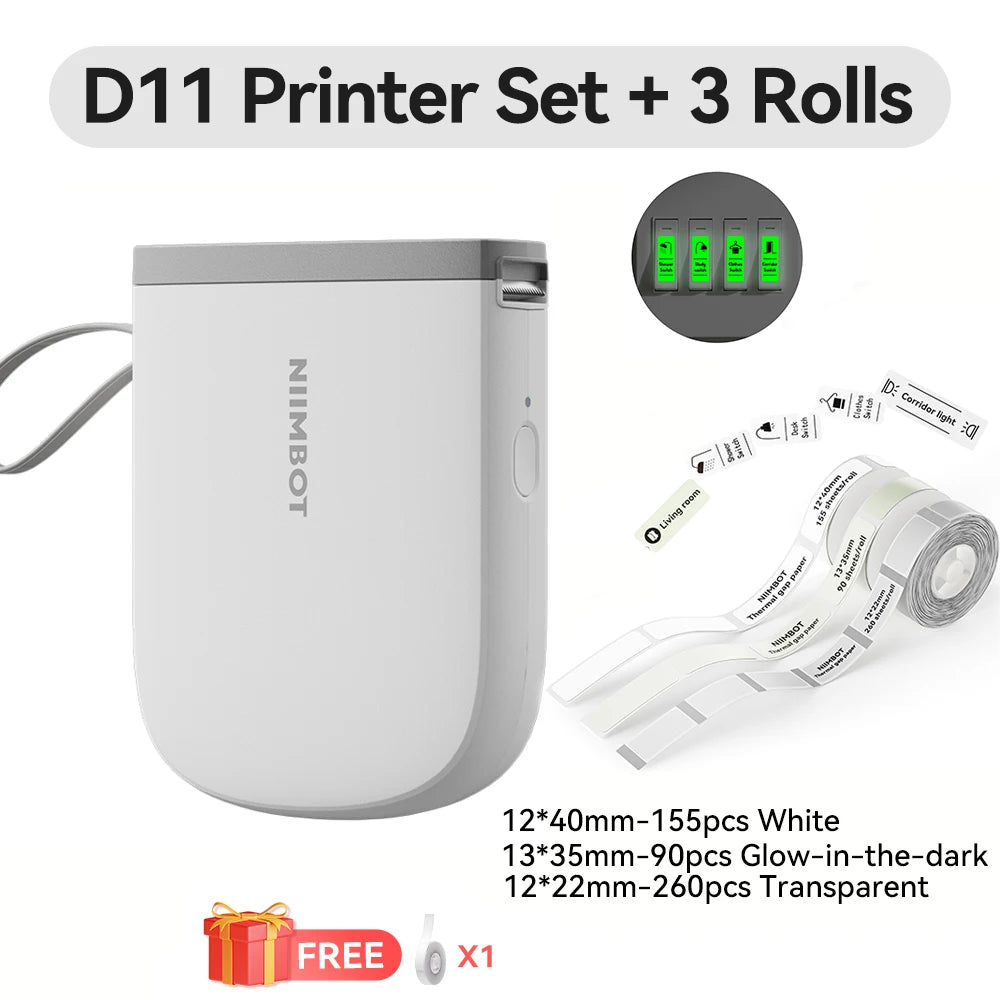 Niimbot Upgraded D11 Mini Thermal Printer 300 DPI Wireless Self-Adhesive Label Maker Inkless Pocket Barcode Name Tag  Labeller