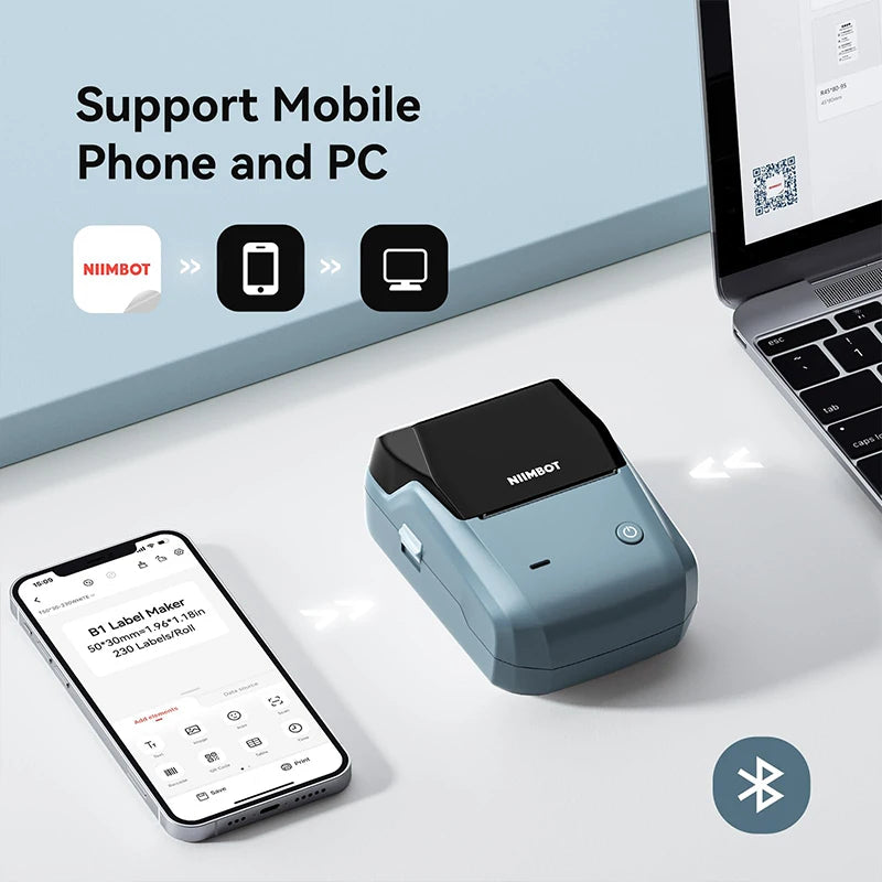 Niimbot B1 Portable Thermal Label Printer Wireless Sticker Printer For Home Adhesive Label Maker Compatible With iOS & Android