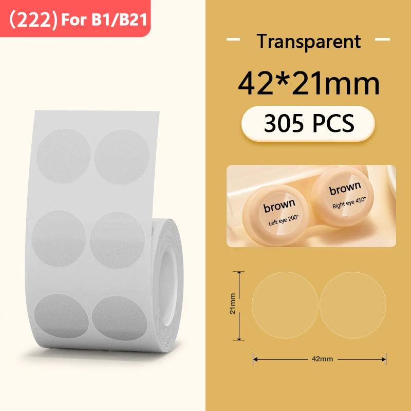 Niimbot Round White Color Label Sticker Paper Rolls for Adhesive Mini Mobile Label Maker B1 B21 Printer Different Size Papers
