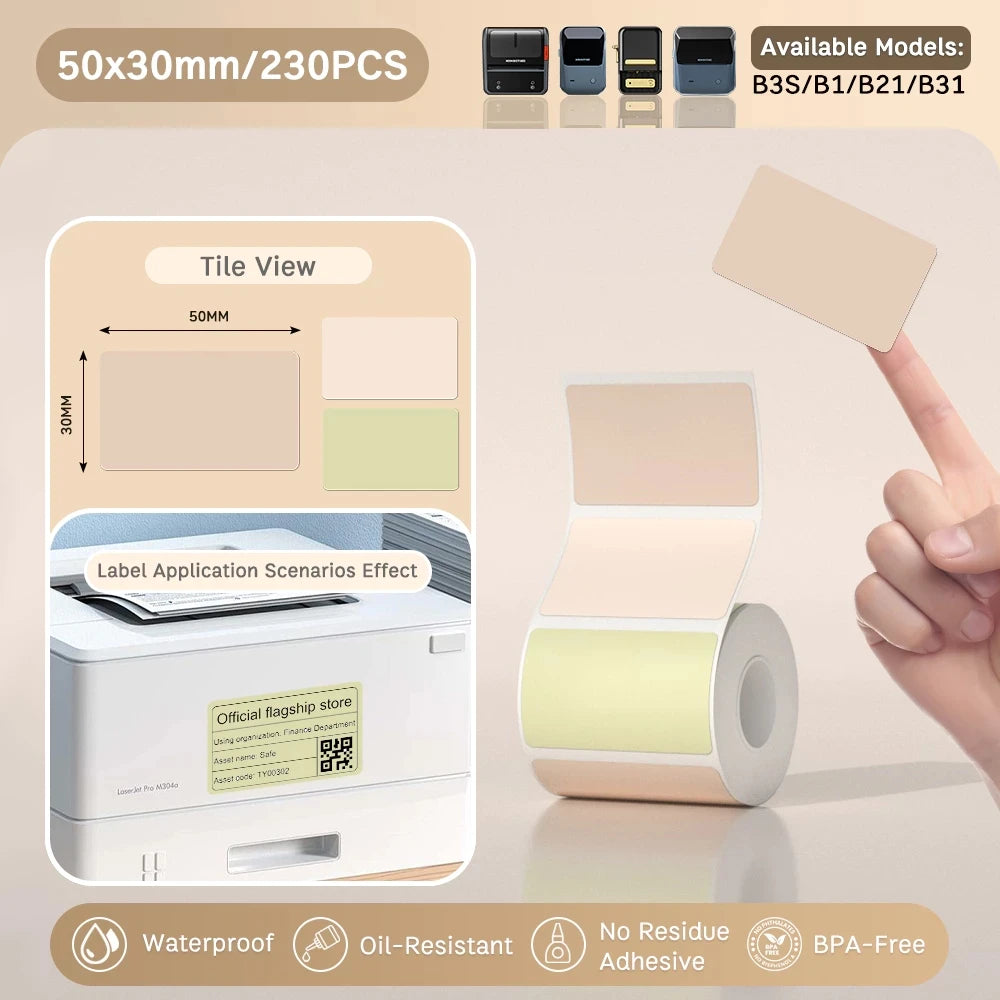 NIIMBOT B21/B203/B3S Colored Label Machine Printing Paper Self Adhesive Label Waterproof Oil Resistant Tear Resistant Label