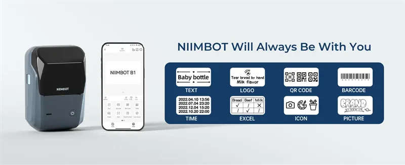 Niimbot B1 Thermal Label Printer Bluetooth Portable Pocket Label Maker Barcode QR Code Self-adhesive Sticker Labeling Machine