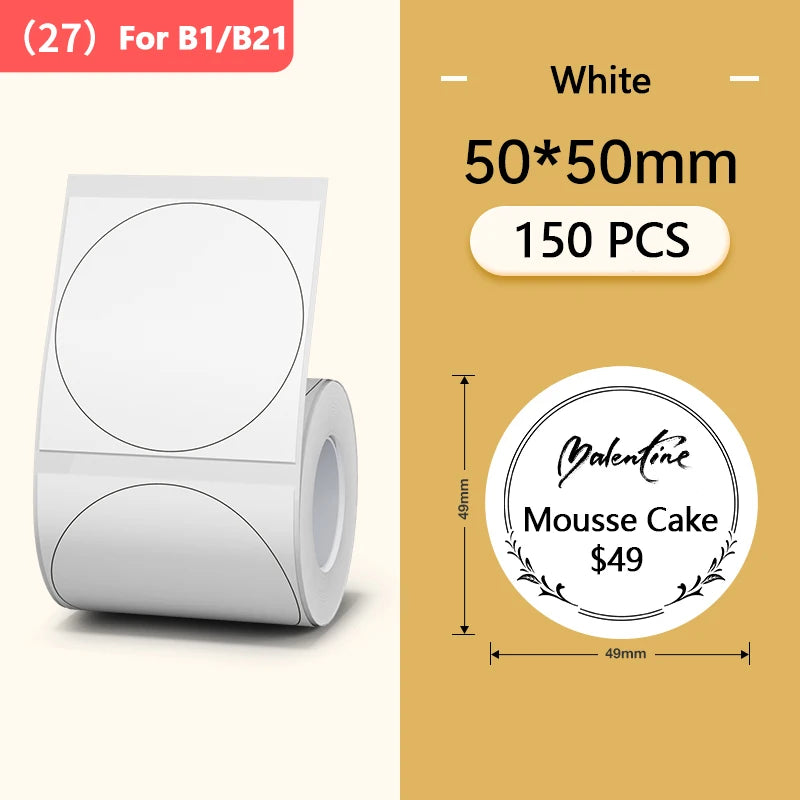 Niimbot Round White Color Label Sticker Paper Rolls for Adhesive Mini Mobile Label Maker B1 B21 Printer Different Size Papers