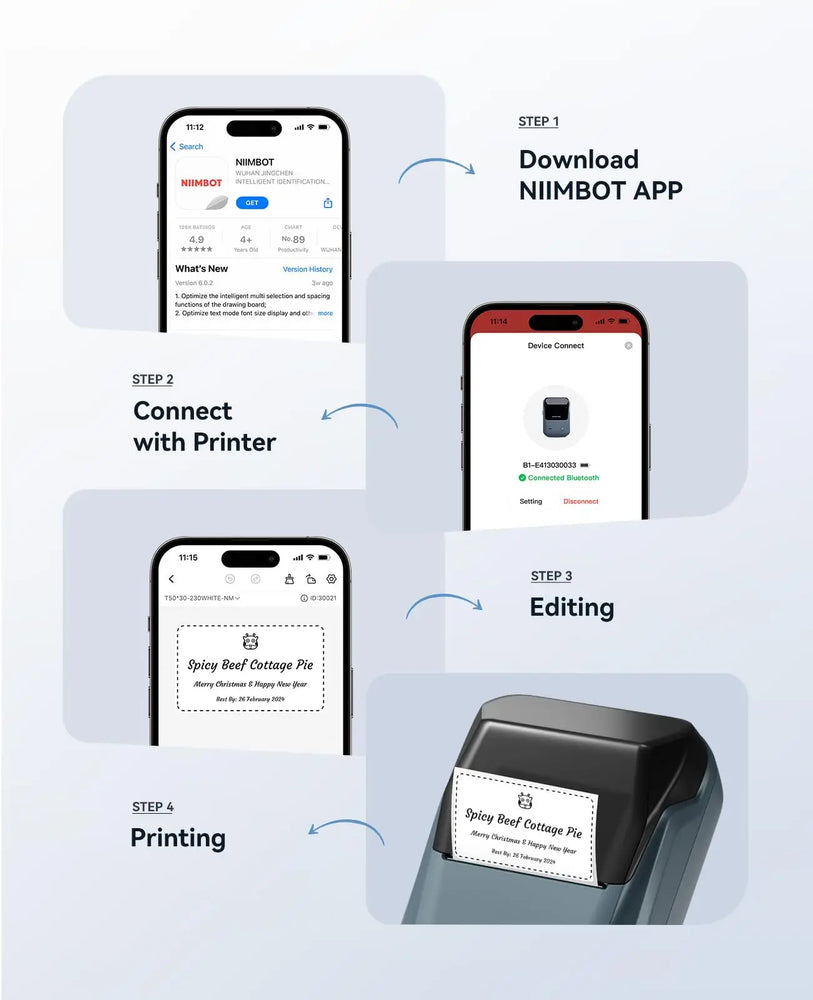 Niimbot B1 Mini Portable Thermal Printer Adhesive Label Printer Sticker Labels Labeler Bluetooth Labeling Machine Without Ink