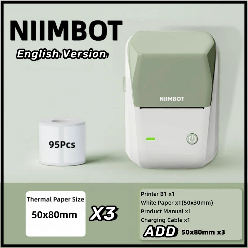 Niimbot B1 English Label Printer Portable Handheld Thermal Printer Mini Barcode QR Code Sticker Paper Color Rolls Maker Cable