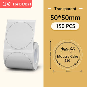 Niimbot Round White Color Label Sticker Paper Rolls for Adhesive Mini Mobile Label Maker B1 B21 Printer Different Size Papers