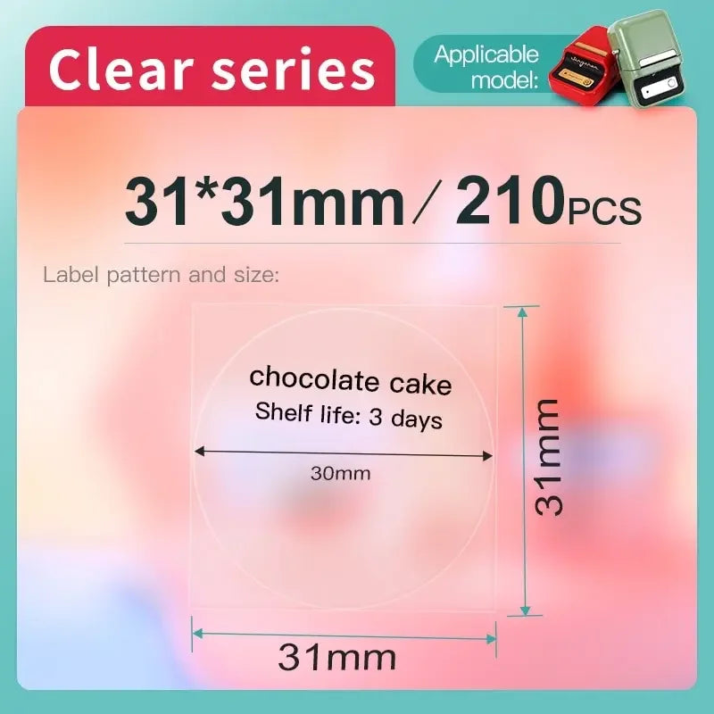 Niimbot Transparent Self-adhesive Label Paper For Mini Portable Thermal Printer Round Sticker B1/B21/B3s Niimbot Paper Labels
