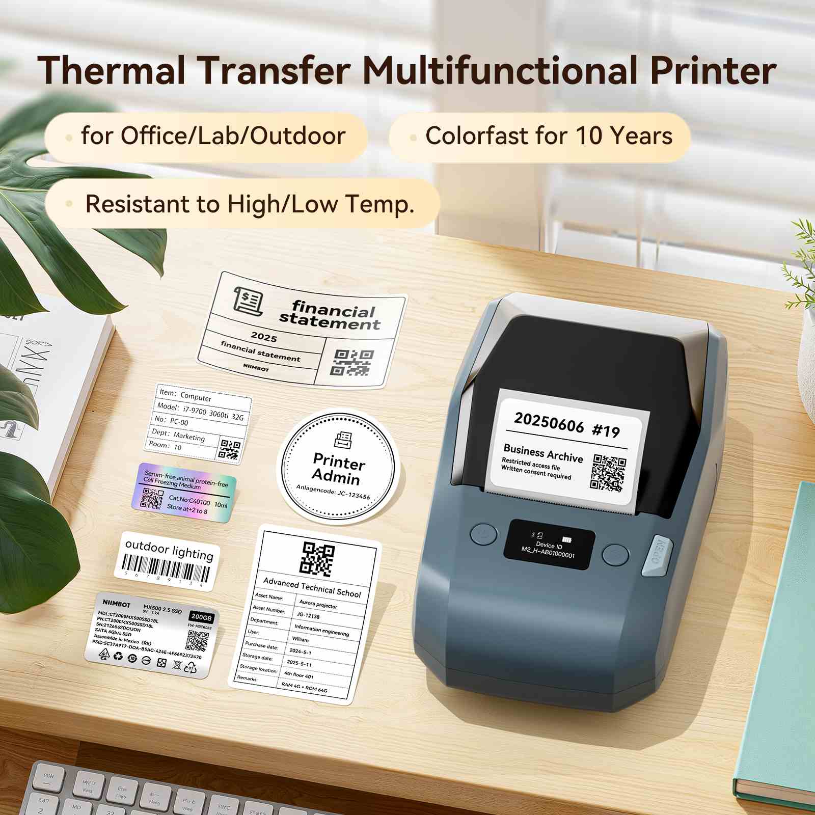 M2 Thermal Transfer Label Maker, Smart Color Printing with Phones & PC for Office, Outdoor Equipment
