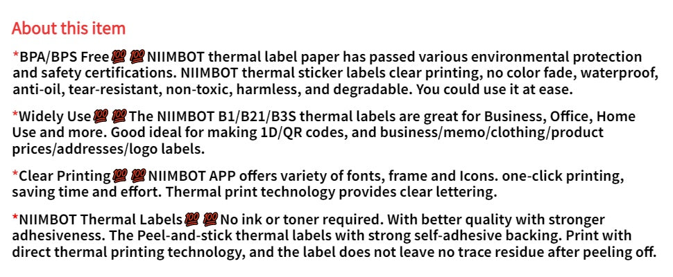 NIIMBOT B21/B1/B3S White Thermal Label Sticker Paper Printable 20-50mm