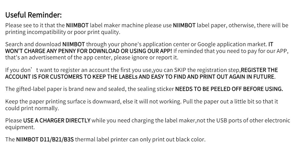 NIIMBOT B21/B1/B3S White Thermal Label Sticker Paper Printable 20-50mm