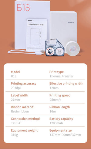 NIIMBOT B18 Color Label Printer, Wireless Bluetooth Connection, Portable,Mobile Editing,Support Color Printing Rechargeable