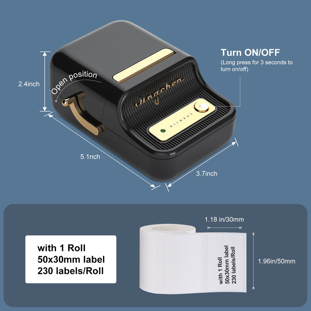 B21 Portable Bluetooth Label Maker Machine with 1 pack 50x30mm label