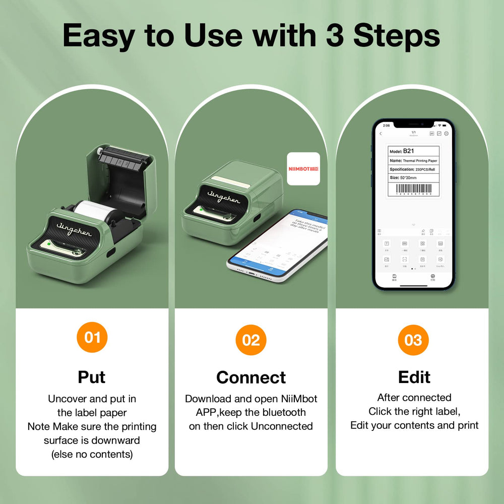 B21 Portable Bluetooth Label Maker Machine with 1 pack 50x30mm label