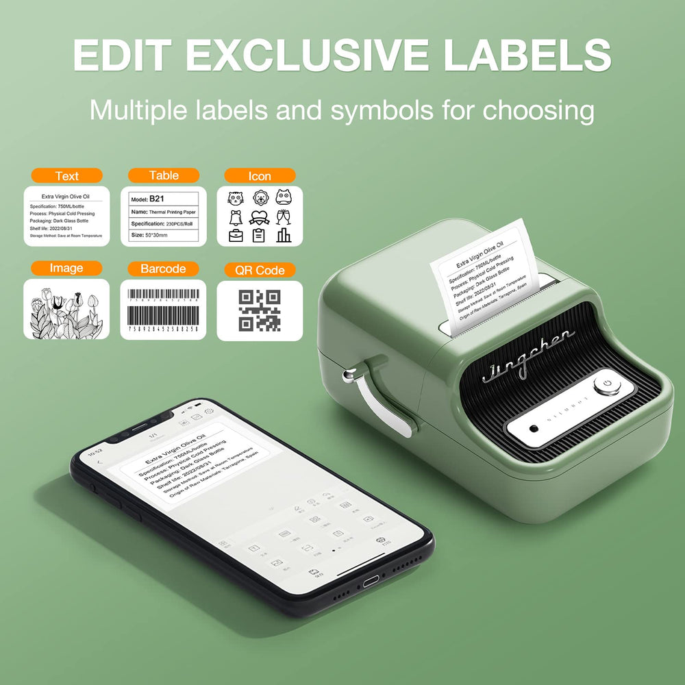 B21 Portable Bluetooth Label Maker Machine with 1 pack 50x30mm label